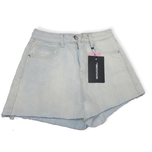 PrettyLittleThing Denim Shorts High Rise Bleach Wash Jeans Women's 4 - Picture 2 of 7
